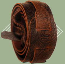 Load image into Gallery viewer, DEERING S-TOOLBRN TOOLED LEATHER CRADLE BANJO STRAP - BROWN