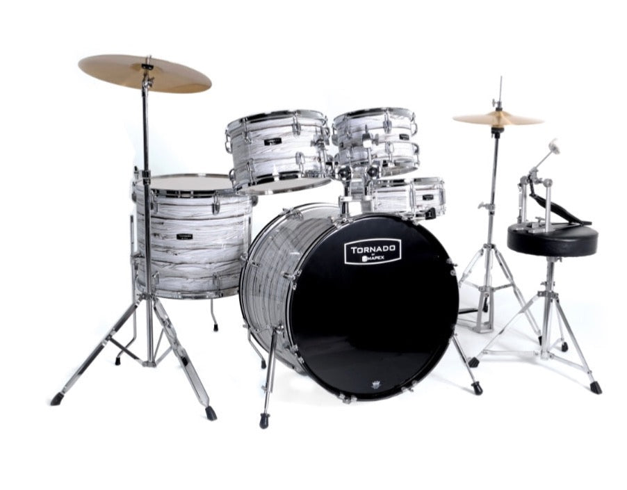 Mapex Tornado Limited Edition 5-Piece Drum Kit (22,10,12,16,SD) with Cymbals and Hardware - White Marble
