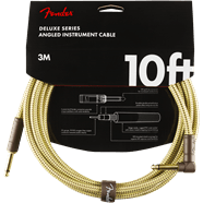 Load image into Gallery viewer, FENDER DELUXE SERIES, STRAIGHT/ANGLE, 10 FOOT YELLOW AND BROWN TWEED INSTRUMENT CABLE
