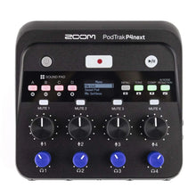 Load image into Gallery viewer, Zoom ZOOM-INT-ZP4NEXT PodTrak P4next podcast recorder with 4 XLR inputs, AI noise reduction, tone shaping, voice compression, and four sound pads in compact design