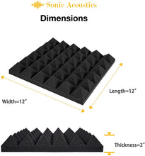 Load image into Gallery viewer, 6 Pack of Acoustic Studio Panel Foam Pyramid Wedges 2" X 12" X 12" Sound-Proofing, Sound Absorption