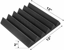 Load image into Gallery viewer, 6 pack black acoustic studio panel foam wedges 12x12x2 inch sound absorption panels