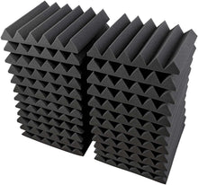 Load image into Gallery viewer, 6 pack black acoustic studio panel foam wedges for sound absorption and noise reduction