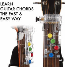 Charger l'image dans la galerie, ChordBuddy USA Guitar learning system device clamped on guitar neck with colored buttons