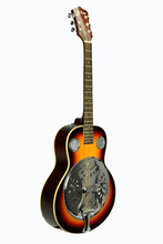 Charger l'image dans la galerie, De Rosa USA Resonator Dobro acoustic guitar with spruce top, sapele back and sides, mahogany neck, rosewood fingerboard, and metal resonator bridge.