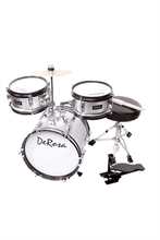 Load image into Gallery viewer, De Rosa USA 3 Piece 12" junior kid's drum set with bass drum, snare, tom, cymbal, pedal, stool, and sticks