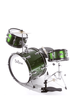 Charger l'image dans la galerie, De Rosa USA 3 piece 16-inch kid's junior drum set with bass drum, snare, tom, cymbal, pedal, sticks, and stool in green finish