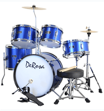 Charger l'image dans la galerie, De Rosa USA 5 piece 16" kid's junior drum set with birch wood shells and adjustable stool
