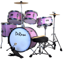 Charger l'image dans la galerie, De Rosa USA 5 piece junior kid's drum set with pink birch wood shells and complete hardware.