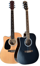 Charger l'image dans la galerie, Two Glen Burton USA deluxe acoustic-electric guitars with cutaway, one natural wood and one black finish, both left-handed.