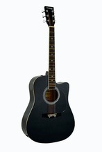 Load image into Gallery viewer, Huntington USA Cutaway Dreadnought acoustic guitar in black with steel strings and cutaway body design