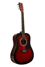 Load image into Gallery viewer, Huntington USA Dreadnought Guitar full size steel string acoustic guitar with red sunburst finish and chrome tuning pegs