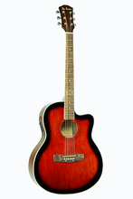 Load image into Gallery viewer, De Rosa USA thin body acoustic-electric guitar with cutaway, catalpa top, sapele back and sides, rosewood fingerboard, active 4-band EQ, and sealed gear tuners.