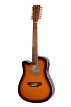 Load image into Gallery viewer, De Rosa USA 12 String left-handed cutaway dreadnought acoustic electric guitar with spruce top and sapele back and sides