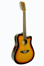 Charger l'image dans la galerie, De Rosa 12 string cutaway dreadnought acoustic electric guitar with sunburst finish and onboard 4 band EQ