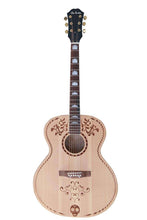 Load image into Gallery viewer, Glen Burton USA solid spruce top jumbo acoustic guitar with laser etched "Dio De Muerto" design and rosewood fingerboard