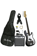 Load image into Gallery viewer, Glen Burton USA solid body 4-string electric bass guitar combo with amplifier, gig bag, strap, picks, tuner, and cable.