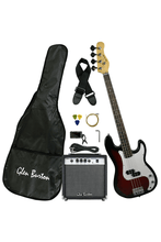 Load image into Gallery viewer, Glen Burton USA solid body 4 string electric bass guitar combo package with amplifier, gig bag, strap, tuner, picks, cable, and extra strings