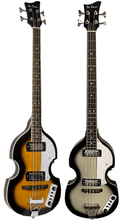 Charger l'image dans la galerie, De Rosa USA hollow body electric Beatles bass guitars with maple neck, mahogany fingerboard, and two humbucker pickups in sunburst and cream finishes