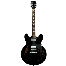 Load image into Gallery viewer, Glen Burton Memphis semi hollow body electric guitar in black with rosewood fingerboard and humbucker pickups