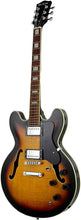 Load image into Gallery viewer, Glen Burton Memphis 335 style semi hollow body electric guitar in tobacco sunburst with rosewood fingerboard and dual humbucker pickups