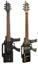 Load image into Gallery viewer, Glen Burton USA AK47 electric guitar shaped like a machine gun with dual humbuckers and black anodized hardware