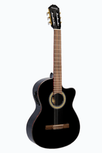 Load image into Gallery viewer, Huntington USA black classical cutaway acoustic electric guitar with spruce top and rosewood fingerboard