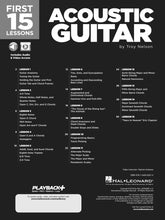 Load image into Gallery viewer, FIRST 15 LESSONS – ACOUSTIC GUITAR A Beginner's Guide, Featuring Step-By-Step Lessons with Audio, Video, and Popular Songs!-(6897426759874)