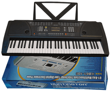 Load image into Gallery viewer, Huntington USA 61 Key electric keyboard with music rack and AC adaptor on product box