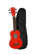 Load image into Gallery viewer, Hula Beach USA colorful soprano wood ukulele with red basswood body and black nylon gig bag