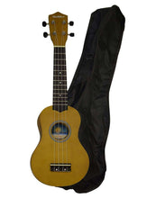 Load image into Gallery viewer, Hula Beach USA soprano ukulele with basswood body, rosewood fingerboard, geared tuners, and black nylon gig bag