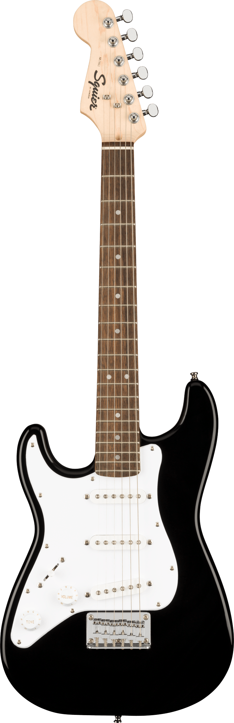 Squier Mini Stratocaster® Left-Handed, Laurel Fingerboard, White Pickguard, Black - See Description