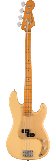 Squier 40th Anniversary Precision Bass®, Vintage Edition, Maple Fingerboard, Gold Anodized Pickguard, Satin Vintage Blonde - See Description