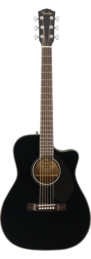 Fender CC-60SCE Concert Cutaway Acoustic Electric Guitar, Walnut Fingerboard, Black - See Description