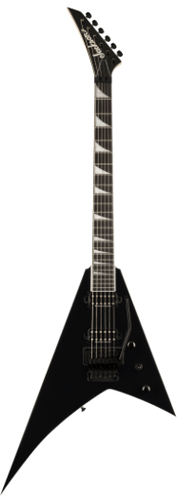 Black electric guitar with a unique body shape