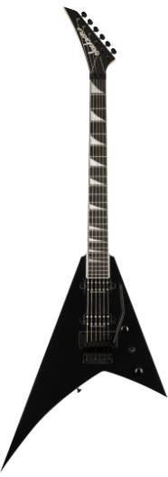 Black electric guitar with a unique body shape