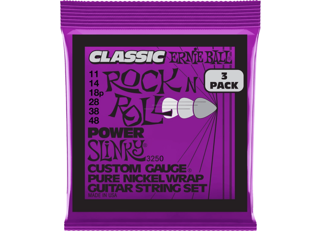Ernie Ball 3-Pack Power Slinky Rock N Roll Electric Strings 11-48