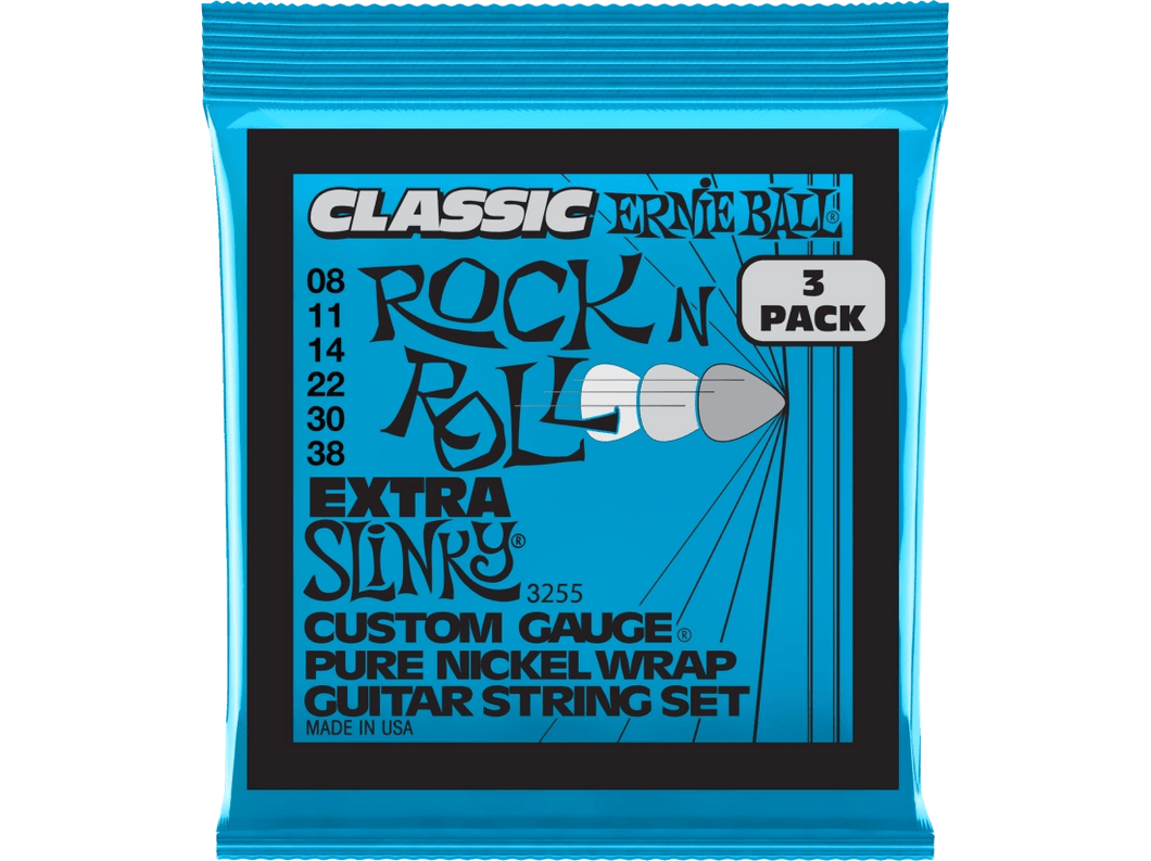 Ernie Ball 3-Pack Extra Slinky Rock N Roll Electric Strings 8-38