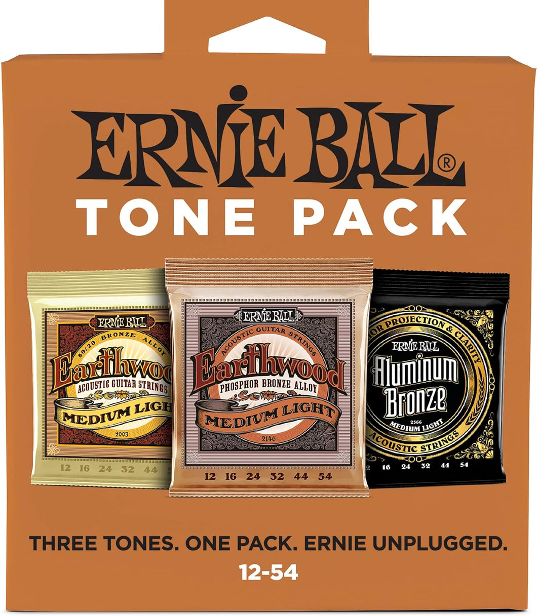 Ernie Ball 3313 Tone Pack Acoustic Guitar Strings 3 Sets, Medium-Light, 12-54