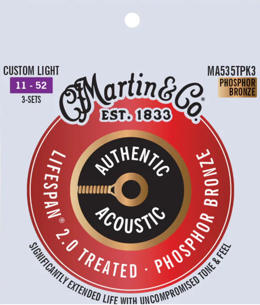 Martin MA535TPK3 Authentic Acoustic Lifespan 2.0 Treated PhBrz Cust-Lt, Single 6-String Acoustic Guitar 3-Pack