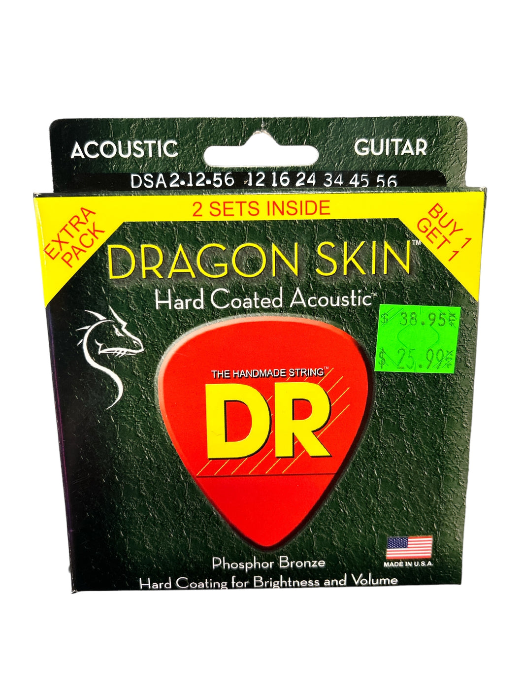 DR Strings Dragon Skin K3 Coated Acoustic Guitar Strings DSA-12/56 Bluegrass 2 PACK