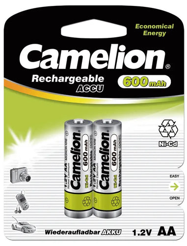 CAMELION 2AA 600mAh NI-CD RECHARGEABLE BATTERY - 2 Pack-(8122321305855)