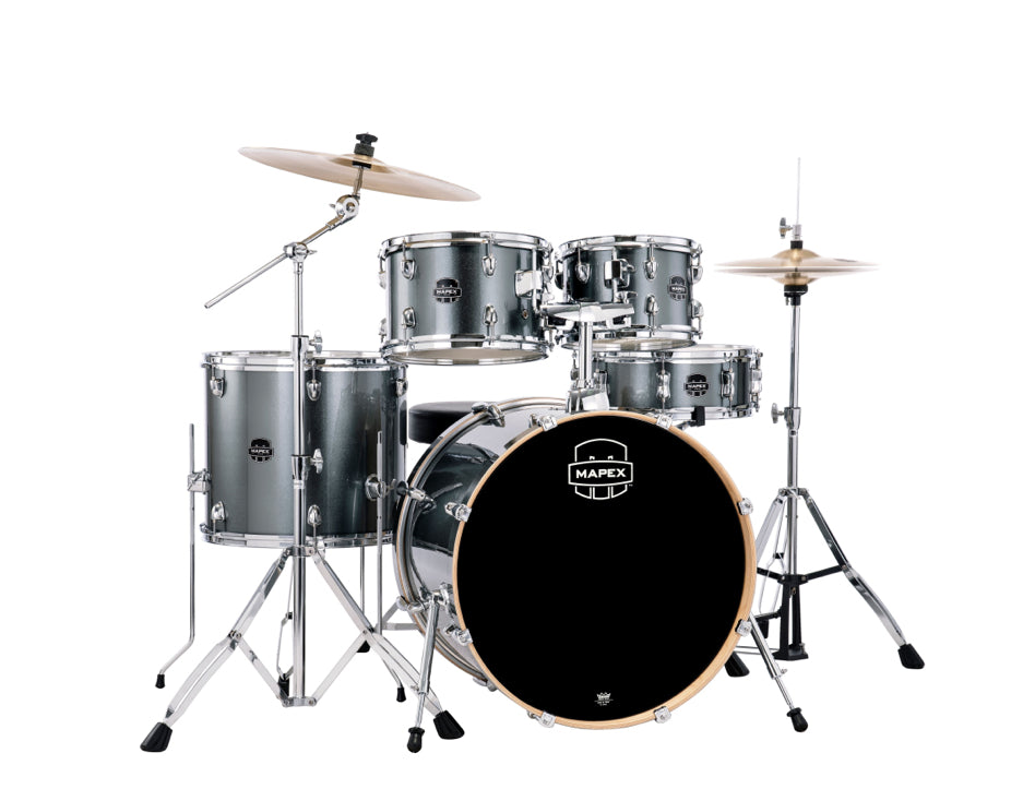 Mapex Venus 5-Piece Drum Kit (22,10,12,16,SD) with Cymbals and Hardware - Steel Blue Metallic