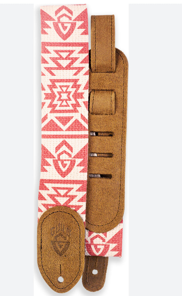 Guild Southwest G Shield Cotton/Leather Guitar Strap - RED/BROWN