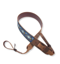 Load image into Gallery viewer, DEERING S-RETRO-EH RETRO LEATHER CRADLE BANJO STRAP - FLORAL BLUE
