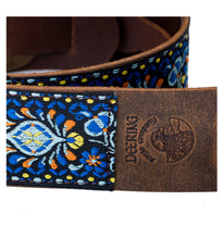 Load image into Gallery viewer, DEERING S-RETRO-EH RETRO LEATHER CRADLE BANJO STRAP - FLORAL BLUE
