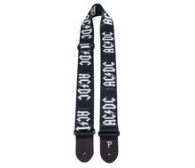 Load image into Gallery viewer, OFFICIAL LICENSING AC/DC WHITE LOGO ON BLACK POLYESTER GUITAR STRAP.
