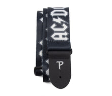 Load image into Gallery viewer, OFFICIAL LICENSING AC/DC WHITE LOGO ON BLACK POLYESTER GUITAR STRAP.
