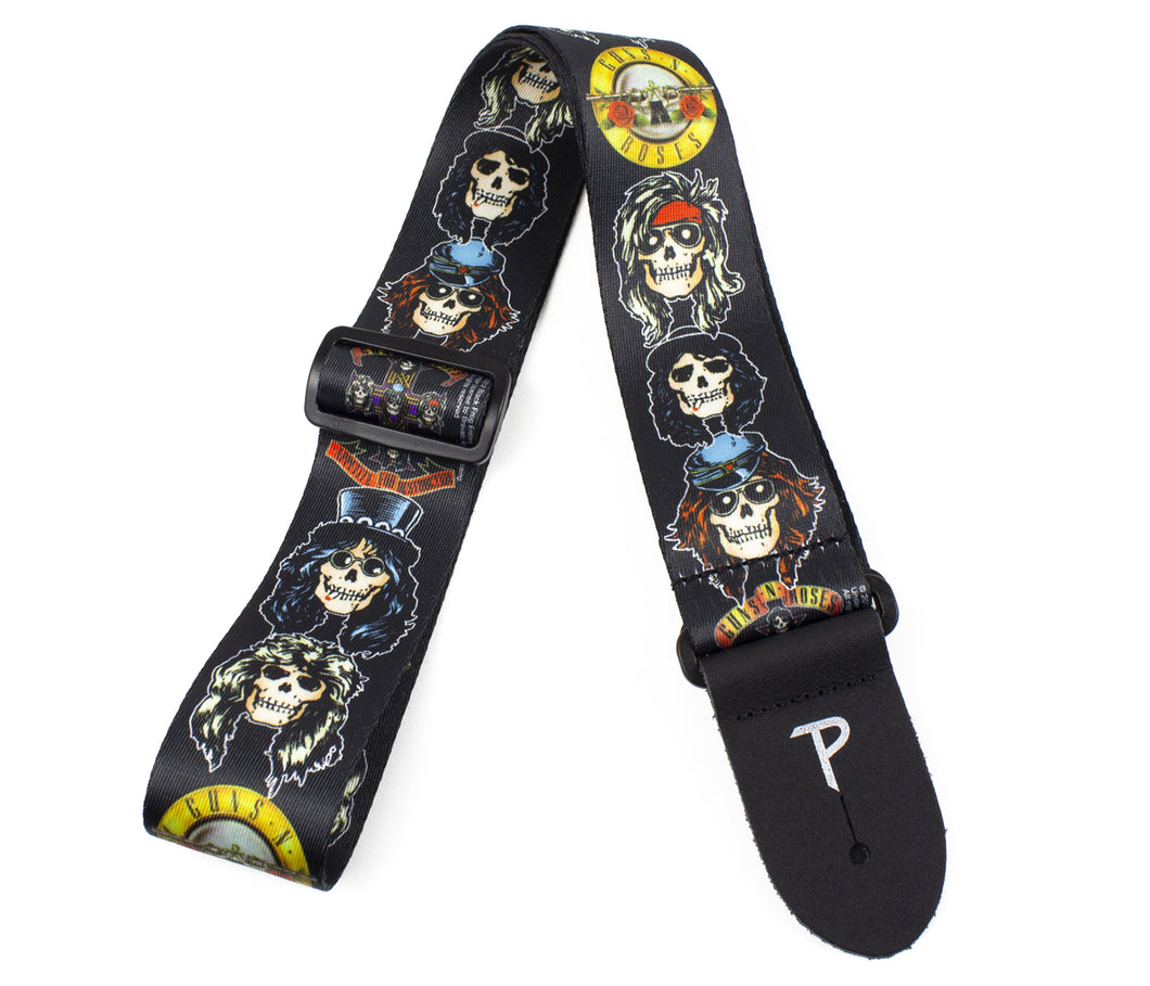 OFFICIAL LICENSING GUNS N’ ROSES CARTOON FACES POLYESTER GUITAR STRAP.