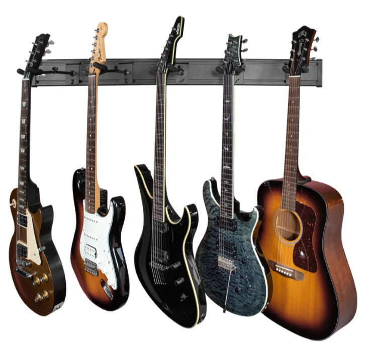 Levy’s Wall Mounted 5-Space Slatwall Guitar Hanger Panel in Black